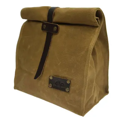 (Khaki) Waxed Canvas Leather Lunch Bag Outdoor Hiking Camping Hunting Backpack Waterproof Pouch 