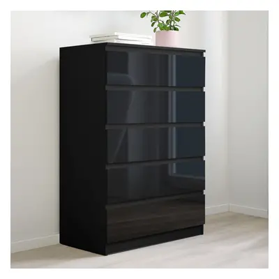 (Black) High Gloss Chest of Drawers Bedside Table Cabinet Drawer Bedroom Furniture