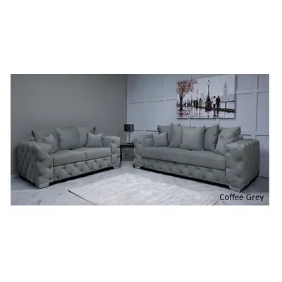 (Coffee Grey Velvet, 3+2 Seater Sofa) Snooze Velvet Ashton Scatter Back and Seater Sofa Sets, Co