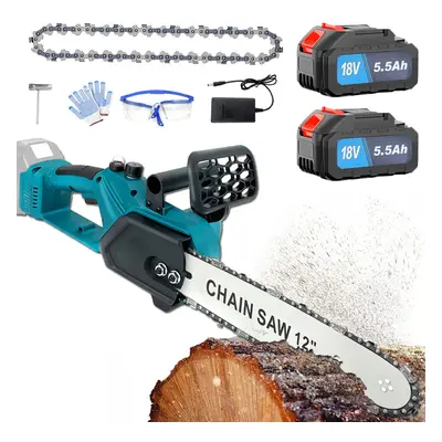 12" Heavy Duty Cordless Brushless Chainsaw+2Battery 5.5A+Charger-Makita Compatible