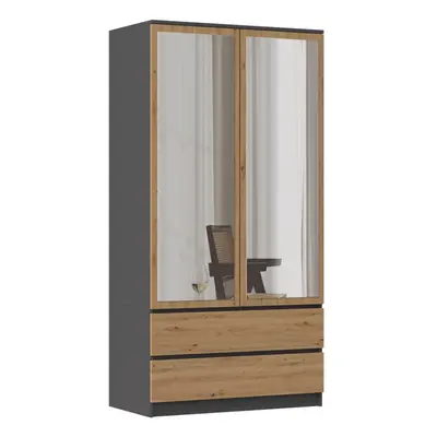 (Grey & Oak) TURIN - door wardrobe with mirror modern bedroom style - 90x50x180 - drawers