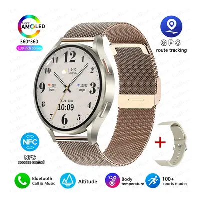 (Rose gold net) New NFC Bluetooth Call Smart Watch Adult Watch GPS Motion Track 360*360 HD Scree