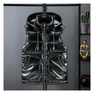 (black, L) Women Winter Down Cotton Vest Shiny Mid-waistcoat Warm Vest Coat