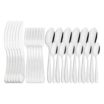 (silver) Jankng Vintage Gold 24pcs Dinnerware Set Stainless Steel Tableware Set Knife Fork Spoon