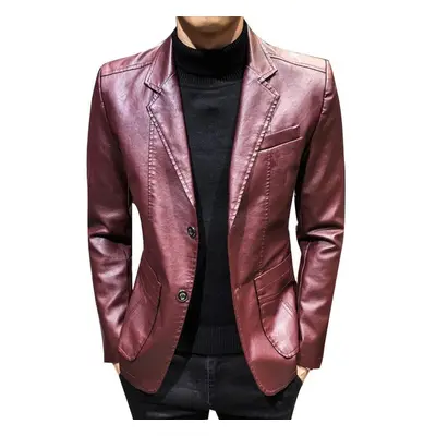 (copper red, 5XL) Luxury Leather Jacket Men&apos;s Suit Leather Coat Casual Small Suit Coat Men&