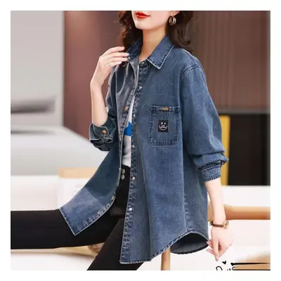 (as the picture, XXL) Fashion Women&apos;s Plus Size Denim Shirt Jacket European Style