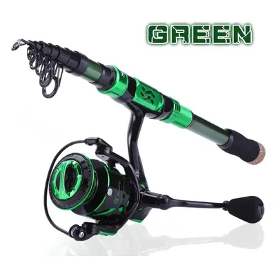 (green, 1.8M Rod&Reel 1000) Travel Fishing Rod Reel 1.8m-2.4m Telescopic Rod 12bb Spinning Reel 