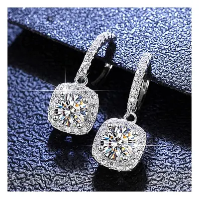 (silver) Carat D Color Moissanite Earrings For Women Genuine Sterling Silver Dangle Earring Spar