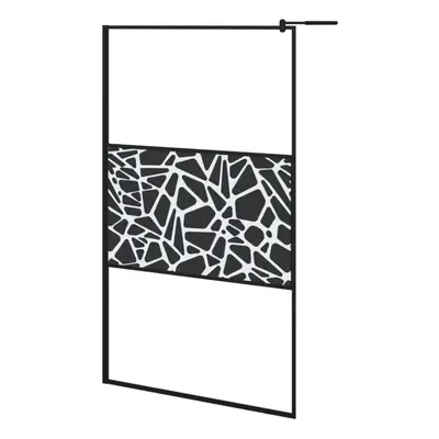 vidaXL Walk-in Shower Wall 115x195cm ESG Glass with Stone Design Black Cubicle