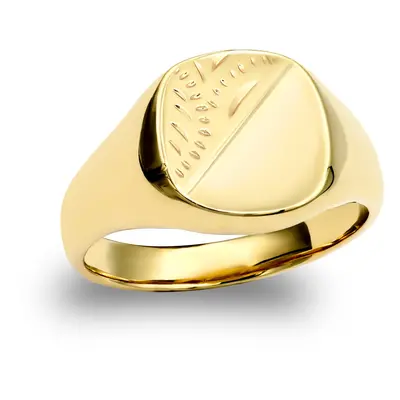 (U) Jewelco London Men's Solid 9ct Yellow Gold Diamond Cut Square Cushion Signet Ring