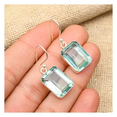 (blue, 1.50 Inches) Dazzling Aqua Apatite Gemstone Handmade Solid Sterling Silver Jewelry Earrin