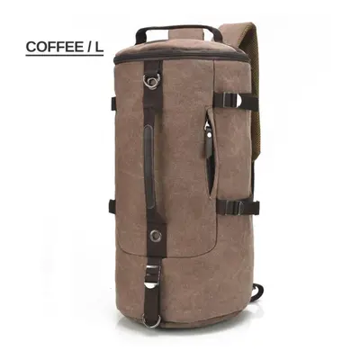 (coffee, large) Large Capacity Climbing Round Bucket Waterproof Canvas Men Travel Duffel Shoulde