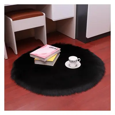 (black, 90cm) Shaggy Round Imitation Australian Wool Carpet, Home Decorative Carpet, Floor Mat, 