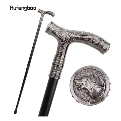 (white) Silver Wolf Head Flower Totem Relief Walking Cane Fashion Walking Stick Gentleman Crosie