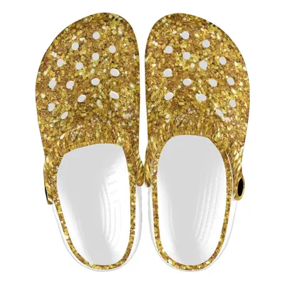 (Gold glittering sparking sequins pattern _3747) Garden Clogs Shoes for Mens & Womens & Kids Clo