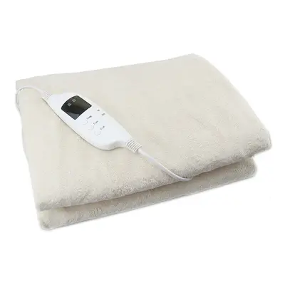 (Cream) Electric Heated Throw Over Under Blanket Fleece Washable Polyester Warm Mattress