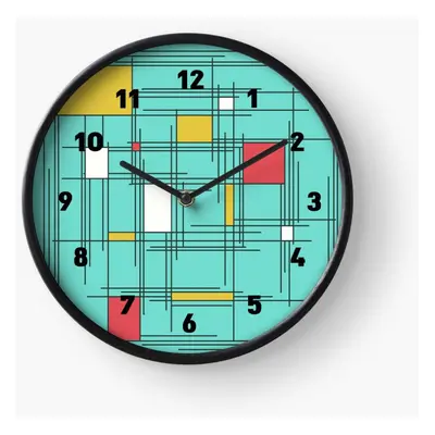 (Midcentury Mondrian Scratch Art=4105) Wall Clock Inch Funny Mantel & Tabletop Art Decor for Hom