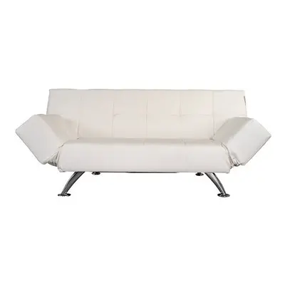 Venice Faux Leather Sofa Bed In White With Chrome Metal Legs