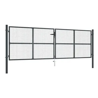 vidaXL Mesh Garden Gate Galvanised Steel Grey Outdoor Fence Terrace Barrier