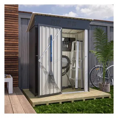 (3X5FT, Anthracite) BIRCHTREE Garden Shed Strong Metal Pent Roof Outdoor Storage Free Foundation