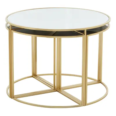 Premier Housewares Jolie Five Peice Nesting Tables Set With Mirrored Top and Gold Frames