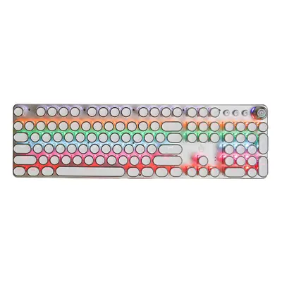 (White) Mechanical Keyboard Round Keys Plated Blue Switch RGB Backlit USB Wired Gaming Keyboard 