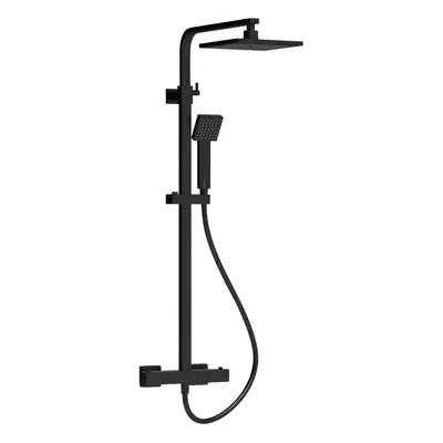 Square Thermostatic Shower Kit with Fixed Head & Adjustable Handset - Matt Black