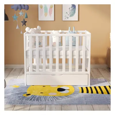 (White) Paris | Space Saver Cot 100x50cm with drawer & Aloe Vera Quilted mattress