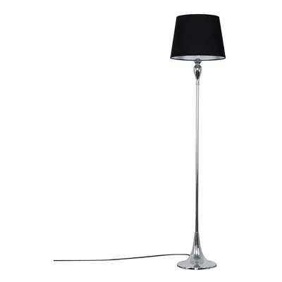 Modern Polished Chrome Spindle Design Floor Lamp with a Black Tapered Shade