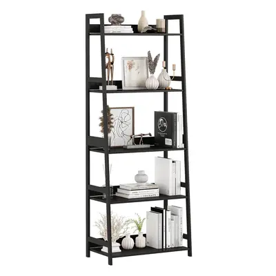 (Black) Ladder Shelf Bamboo Tier Ladder Bookshelf for Living Room, Bedroom, Industrial Style