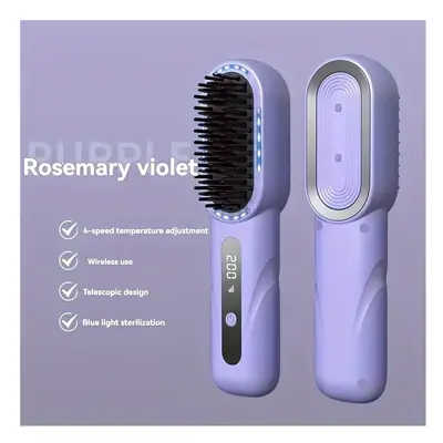 (Purple) Sleek look, premium rechargeable straightening brush - ceramic glaze for gentle styling