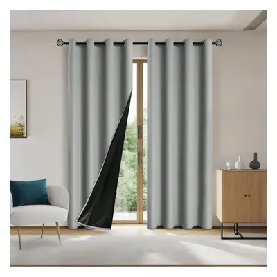 (grey, 300Ã260cm&Grommet Top) 1pc Solid Blackout Curtains With Grommets, Total Privacy Drapes F