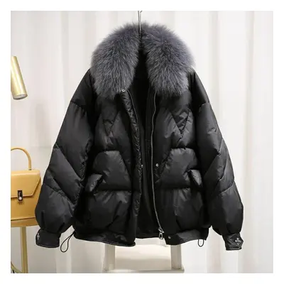 (grey, S) Autumn And Winter Women&apos;s Casual Short Loose Stand-up Collar Fur Collar Down Jack