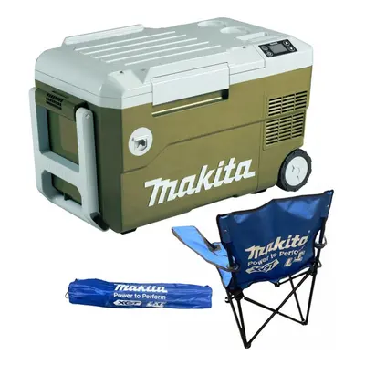 Makita DCW180Z 18v LXT 20L Cooler & Warmer Cool Box Wheeled Bare + Plug + Chair