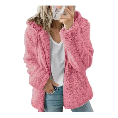 (Pink, 4XL) Womens Teddy Bear Fleece Fluffy Hooded Coat Ladies Hoodies Jacket Zip Up Outwear