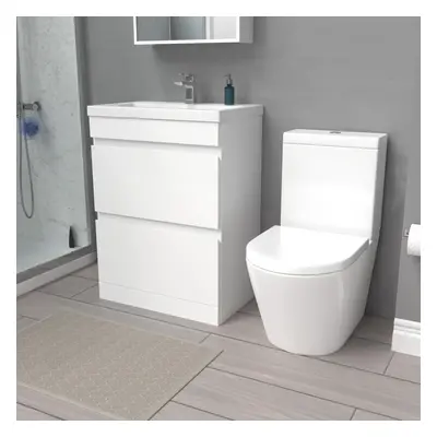 Nes Home White 600mm Drawers Freestanding Basin Vanity & Close Coupled Toilet