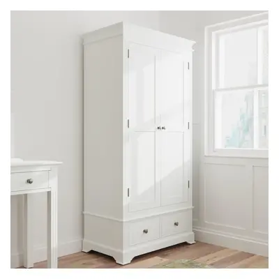 2 Door Wardrobe Storage Drawers White Solid Pine and MDF