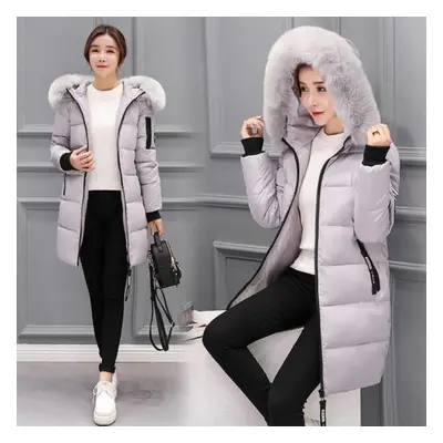 (grey, 4XL) Winter Down Cotton Jacket Women Long Coat Parkas Thickening Female Warm Clothes Rabb