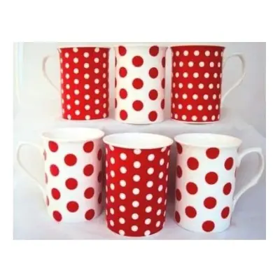 fromeuropewithlove Red Dots & Spots Mugs Fine Bone China Mugs Set of Hand Decorated in the UK Fr