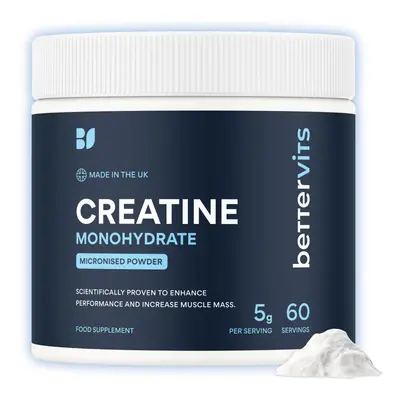 Creatine Monohydrate Powder | Micronised | Pre & Post Workout | Unflavoured | 300g | Servings