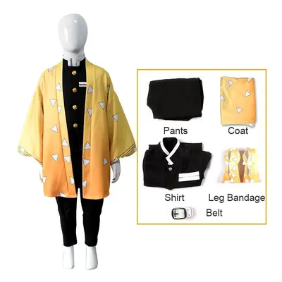 (Agatsuma Zenitsu Suit, 140cm) Demon Slayer Kids Cosplay Kamado Nezuko Tanjiro Kimono Robes Cost