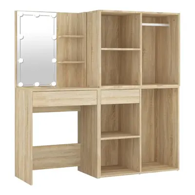 vidaXL LED Dressing Table with Cabinets Sonoma Oak Engineered Wood Mirrored