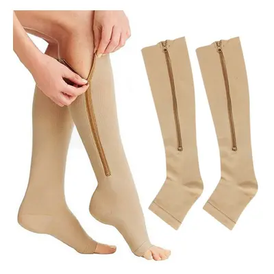 Compression Socks Zipper Leg Calf Sleeves Toeless for Swelling Pain Relieve Pair