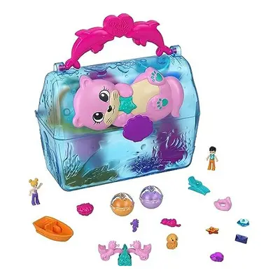 Polly Pocket Sparkle Cove Adventure Playset & Micro Dolls, Island Treasure Chest Carry Case, Ani