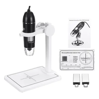 (White) 1600X 8LED 2MP USB Digital Microscope Borescope Magnifier Camera +Stand Holder