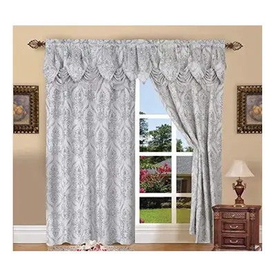 Elegant Comfort Penelopie Jacquard Look Curtain Panel Set, by 84-Inch, Silver, Set of