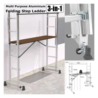 3 In Multi-Purpose Aluminium Telescopic Folding Ladder Scaffold