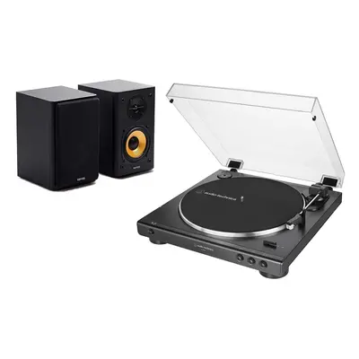 (Black) Audio-Technica AT-LP60X Turntable and Edifier R1000T4 Active Speaker Package Exclusive S