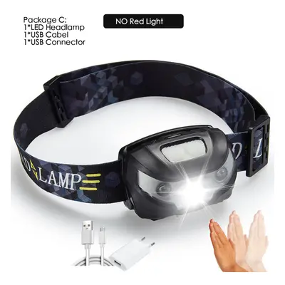 (Package C) 6000Lms LED Headlamp Rechargeable Body Motion Sensor Headlight Camping Flashlight He