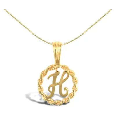 Jewelco London Solid 9ct Yellow Gold Rope Identity Initial Charm Pendant Letter H - JIN001-H